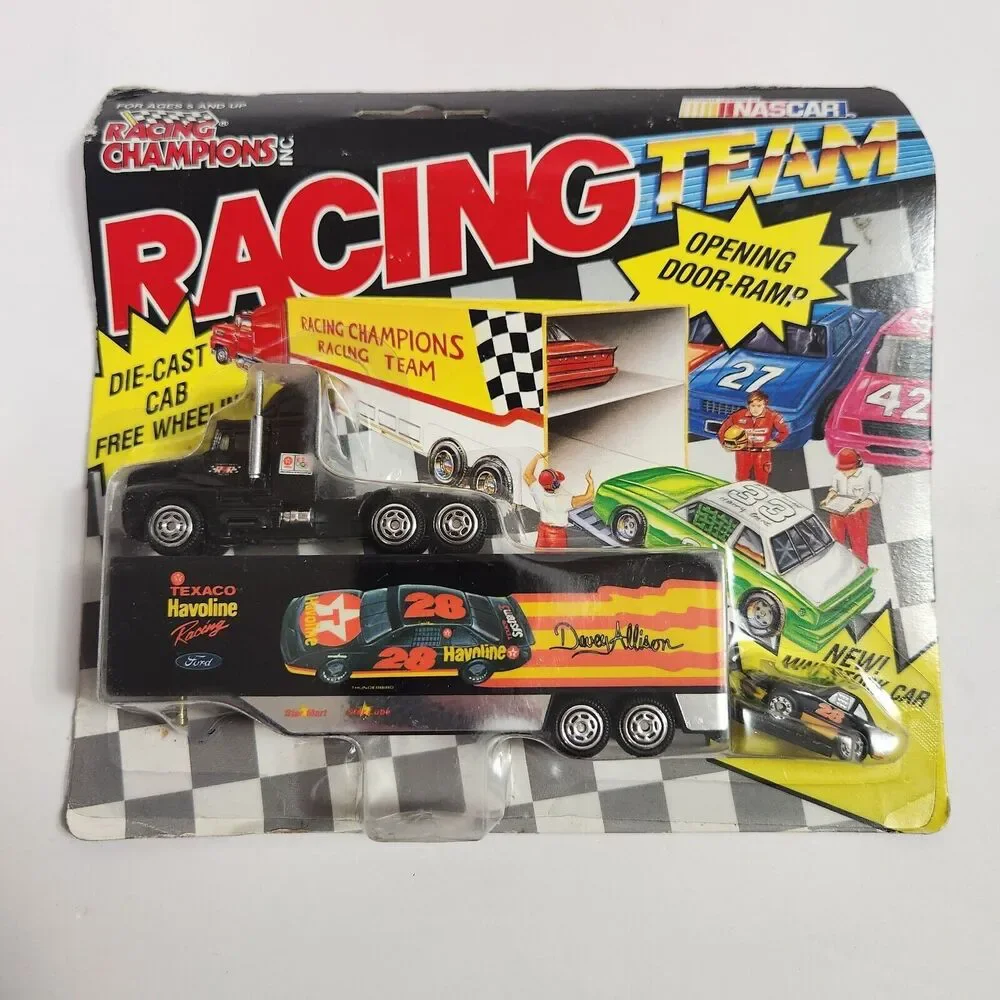Vtg  1992 Racing Team Transporter  #28 Davey Allison W Mini Stock Car